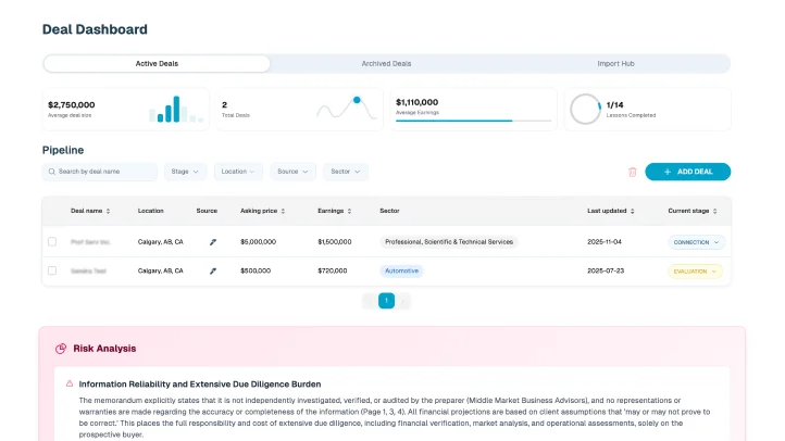 Deal Dashboard with pipeline and risk analysis